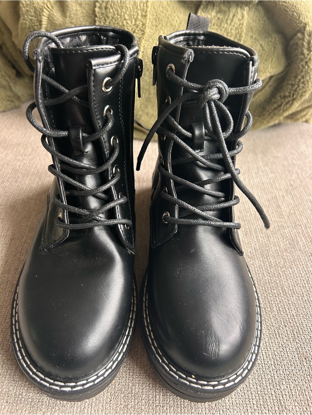 Girls MIA Black Lace-Up Moto Combat Boots with Side Zip